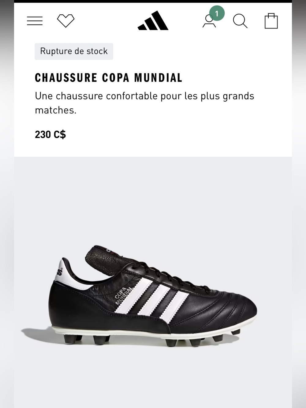 adidas Copa Mundial Men's Soccer Cleats - Black/White